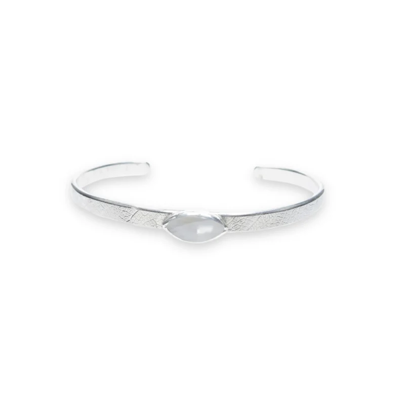 Sterling silver and 14 x 7mm Moonstone Bangle with leaf band